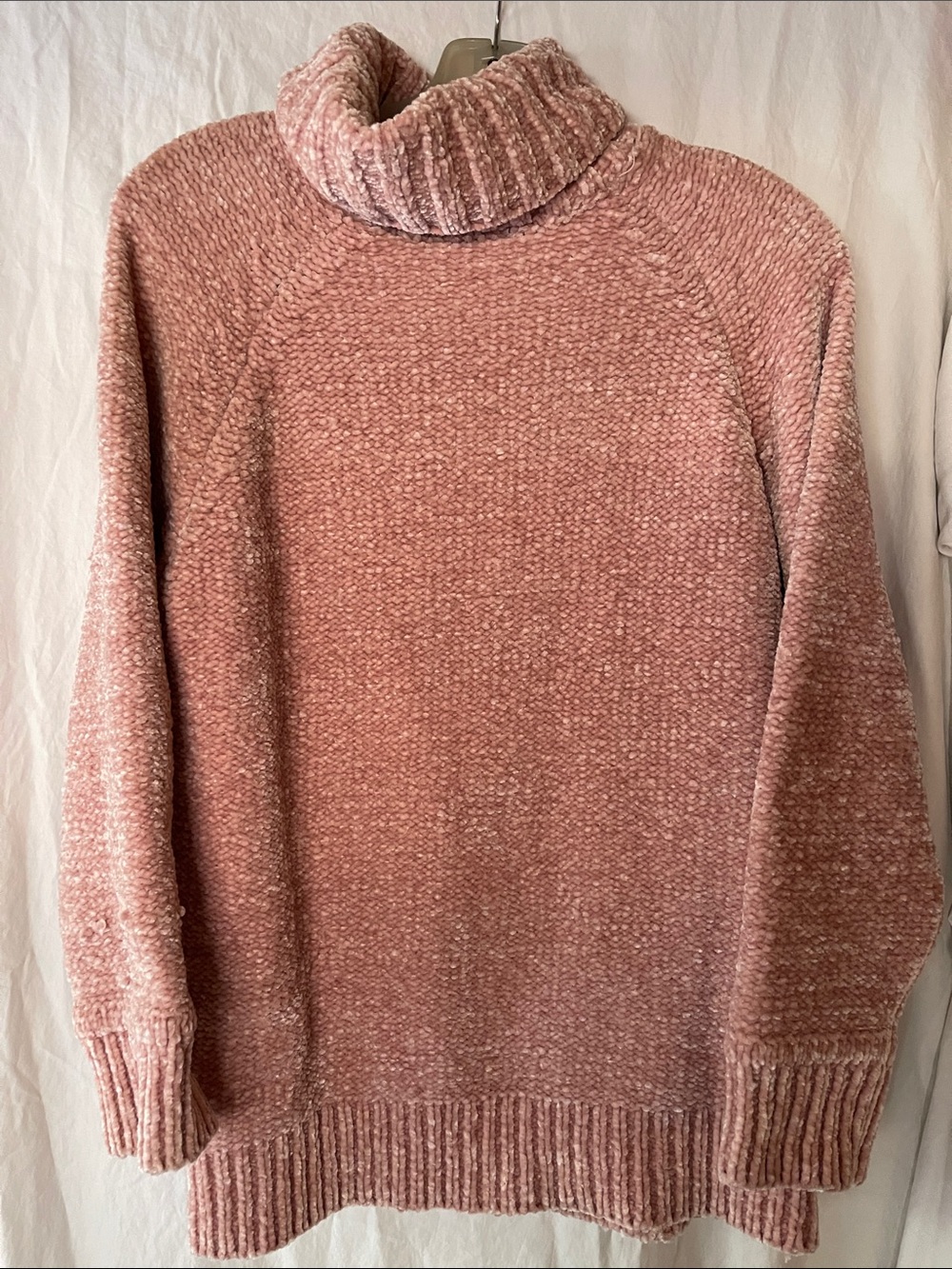 Oversized pale pink chenille turtleneck sweater. Size small